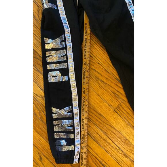 Victoria’s Secret PINK Black Silver Sequin Bling Logo Classic Sweatpants Size S - Picture 8 of 10